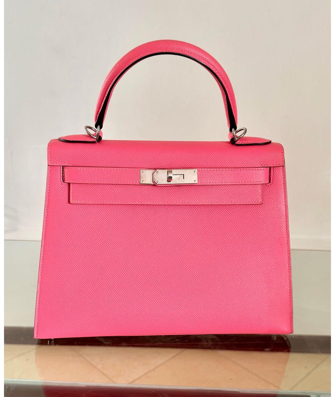 HERMES Розовая кожаная сумка с короткими ручками, фото 8