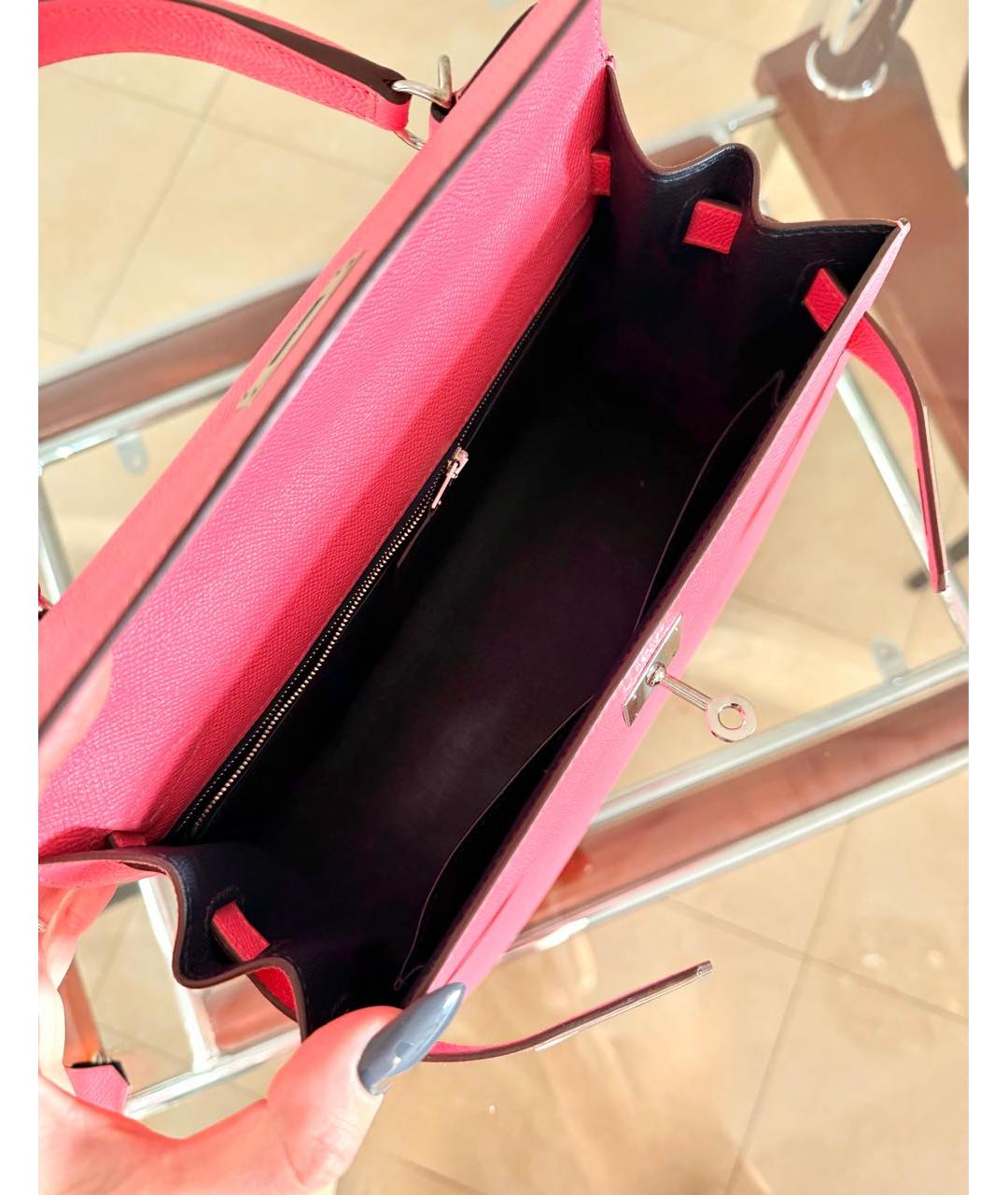 HERMES Розовая кожаная сумка с короткими ручками, фото 3
