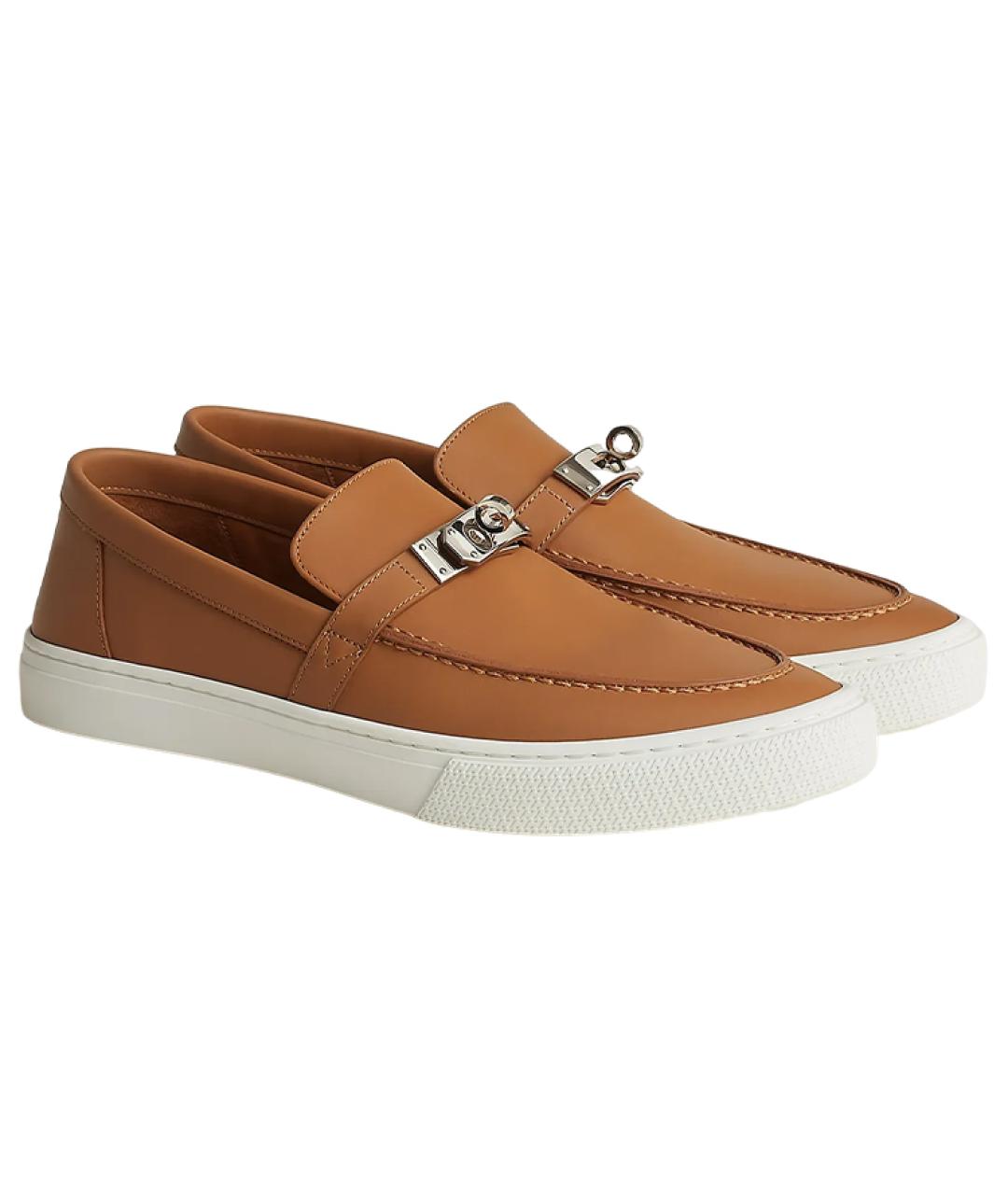 HERMES Коричневые кожаные лоферы, фото 3