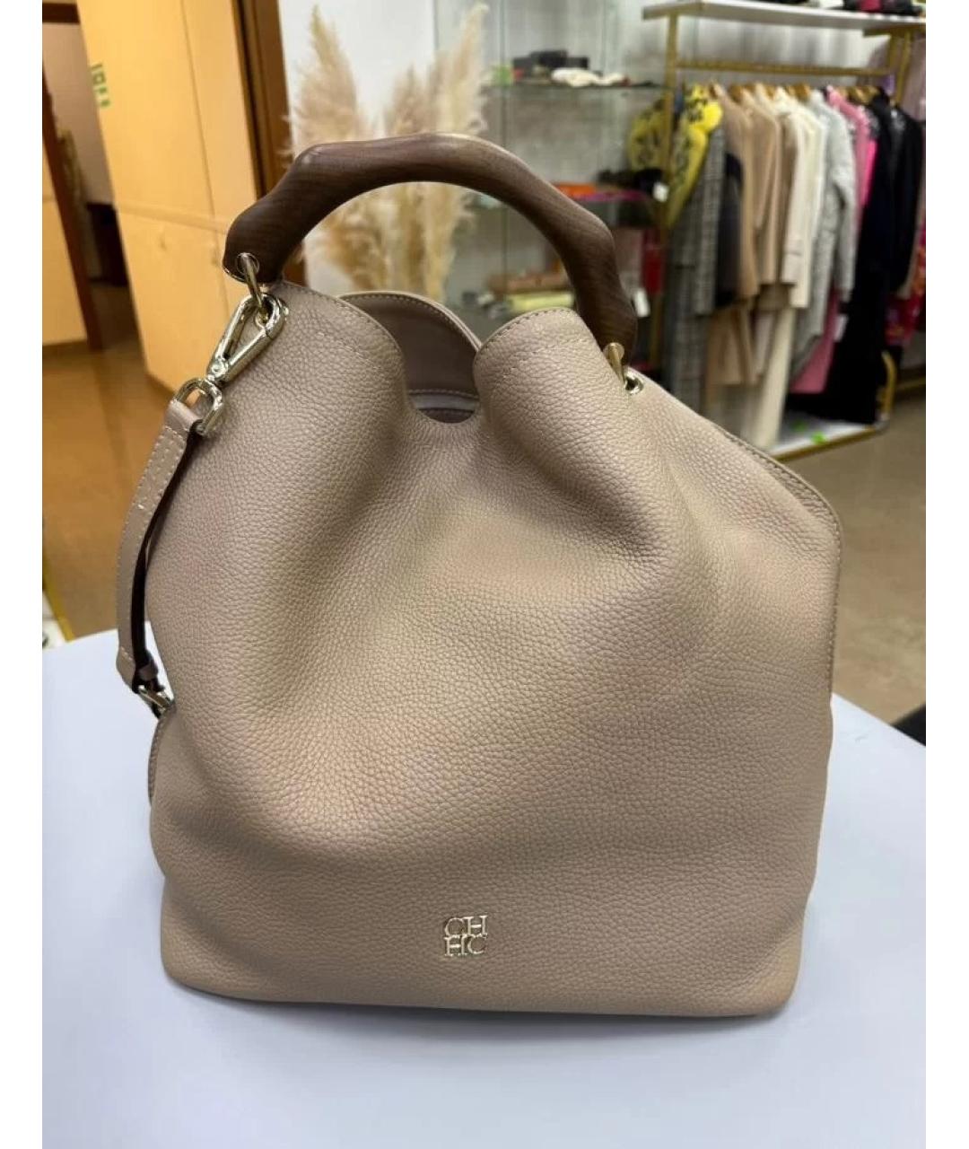 CAROLINA HERRERA Бежевая кожаная сумка через плечо, фото 4