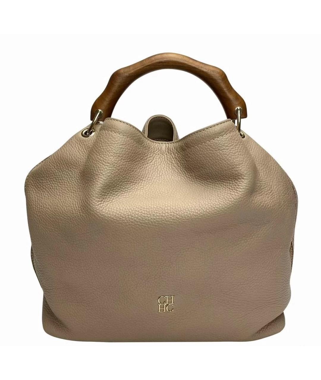 CAROLINA HERRERA Бежевая кожаная сумка через плечо, фото 10