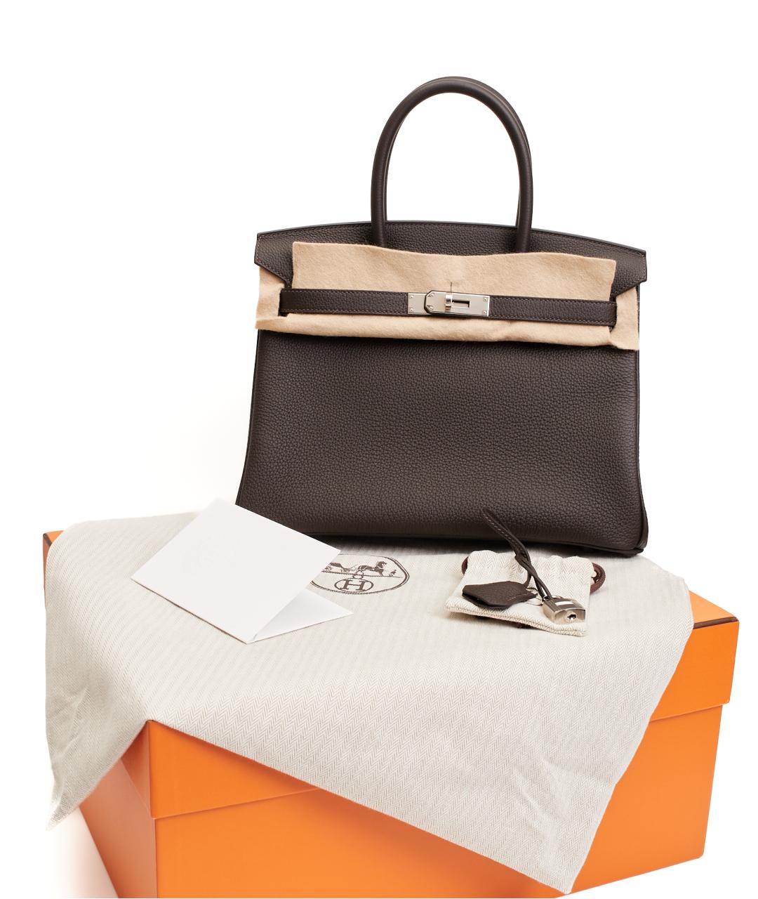 HERMES Коричневая кожаная сумка тоут, фото 8