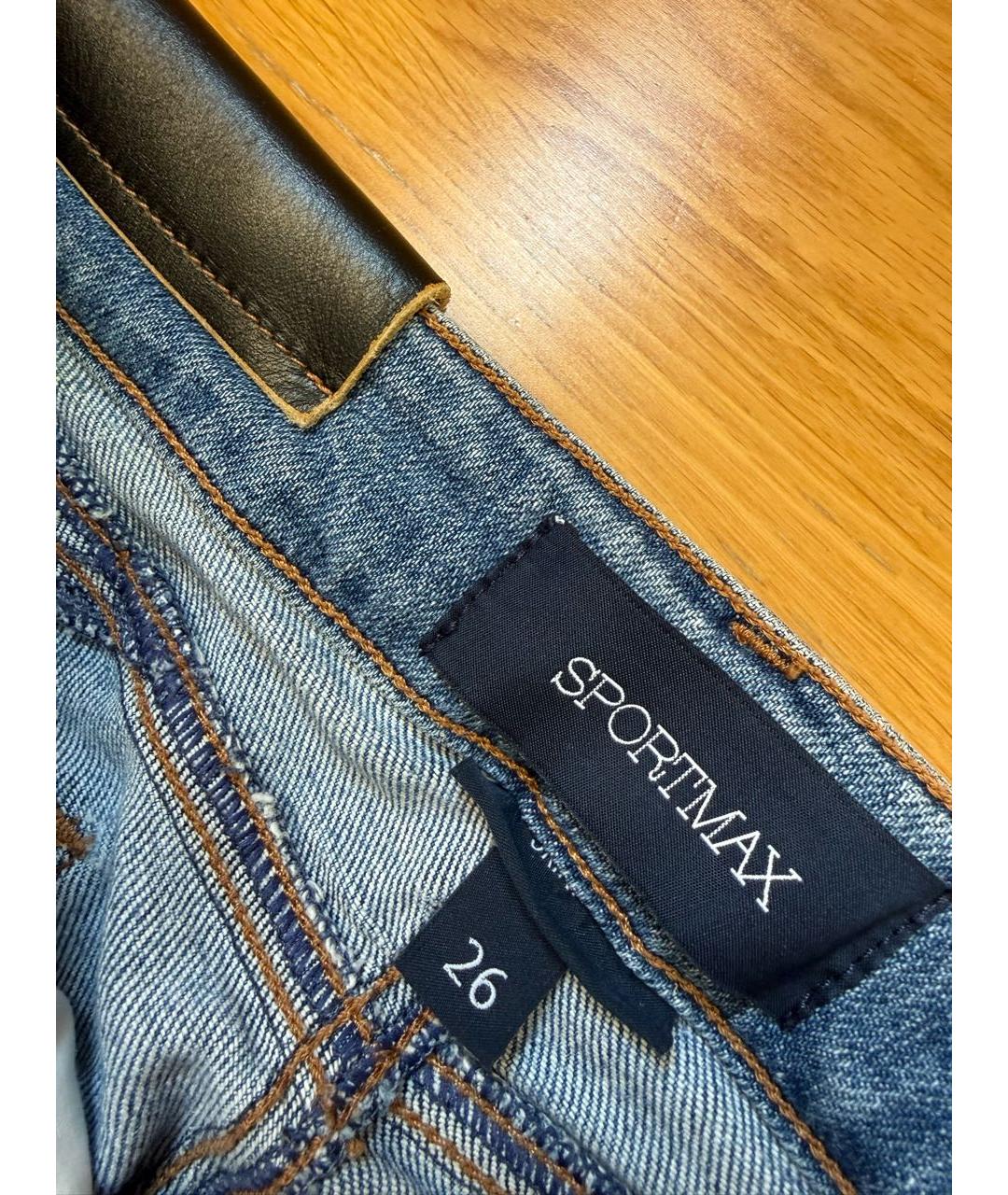 SPORTMAX Синие хлопко-эластановые джинсы слим, фото 3