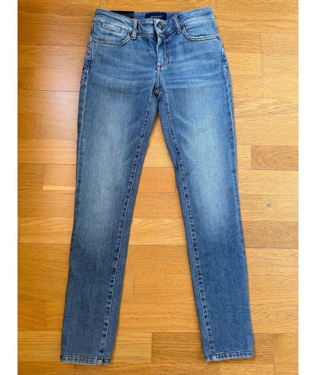 SPORTMAX Синие хлопко-эластановые джинсы слим, фото 9