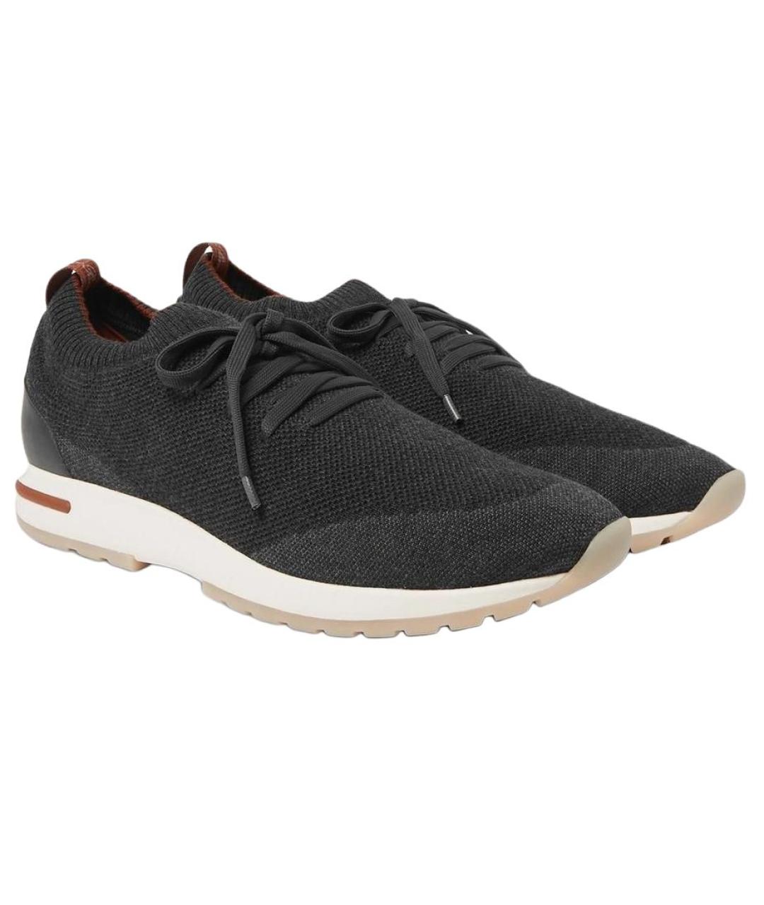 LORO PIANA Черные текстильные низкие кроссовки / кеды, фото 2