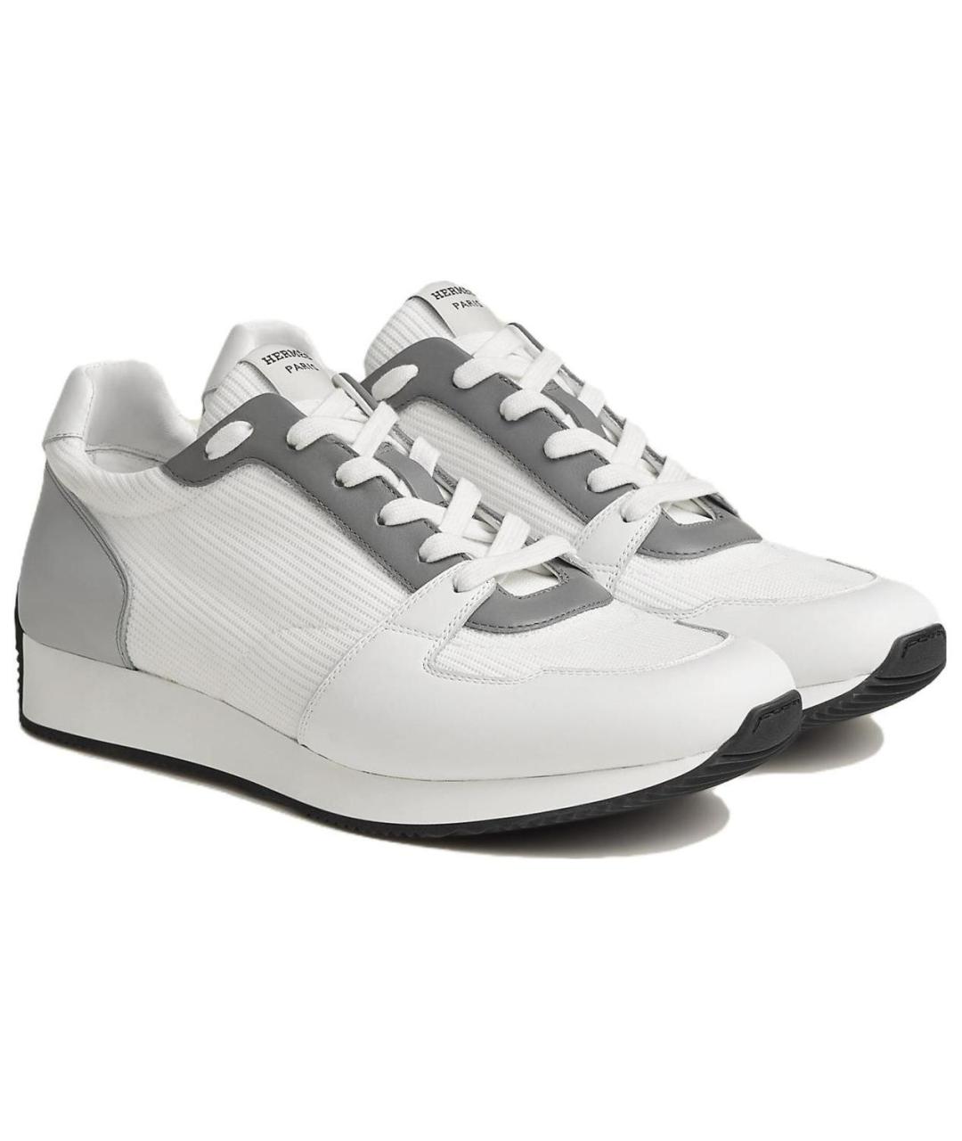 HERMES Белые текстильные низкие кроссовки / кеды, фото 4