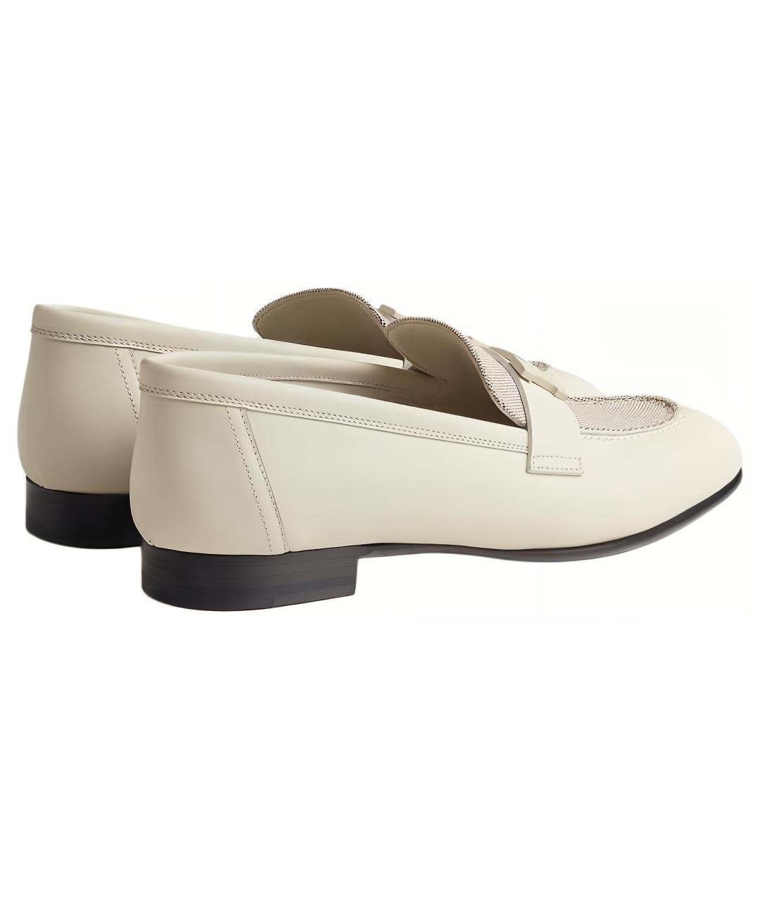 HERMES Бежевые кожаные лоферы, фото 4