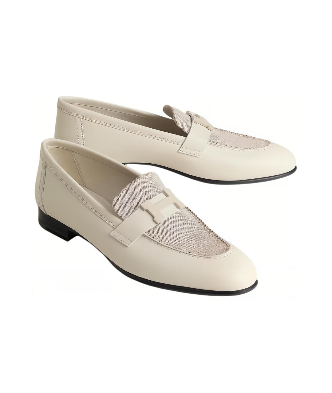 HERMES Бежевые кожаные лоферы, фото 3