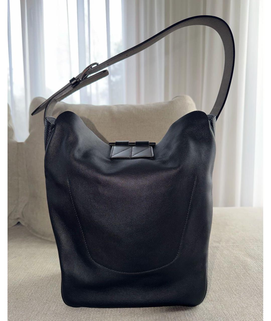 HERMES Черная кожаная сумка тоут, фото 3