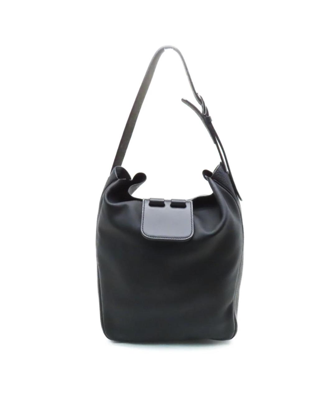 HERMES Черная кожаная сумка тоут, фото 9