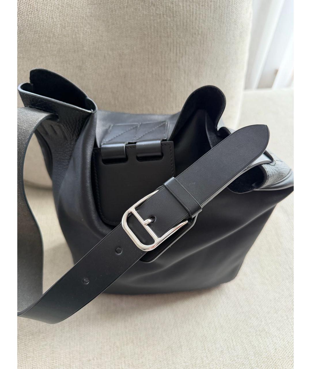 HERMES Черная кожаная сумка тоут, фото 4