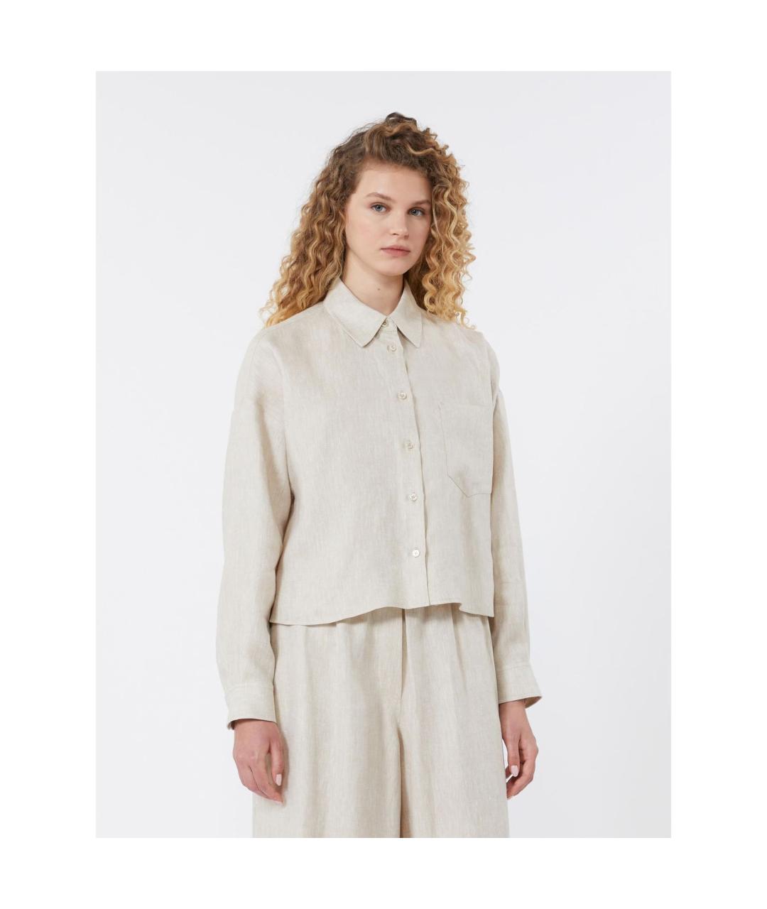 WEEKEND MAX MARA Бежевая льняная рубашка, фото 5