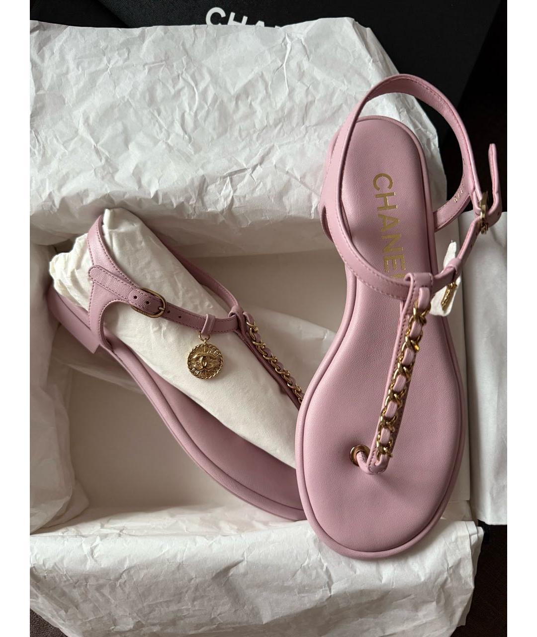 CHANEL Розовые кожаные босоножки, фото 5