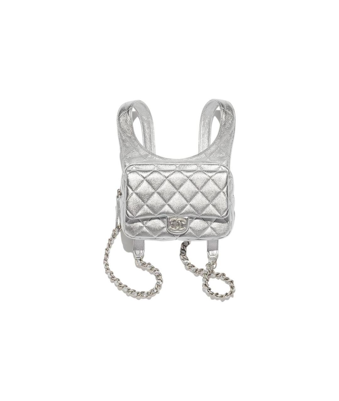 CHANEL Серебрянный кожаный рюкзак, фото 5