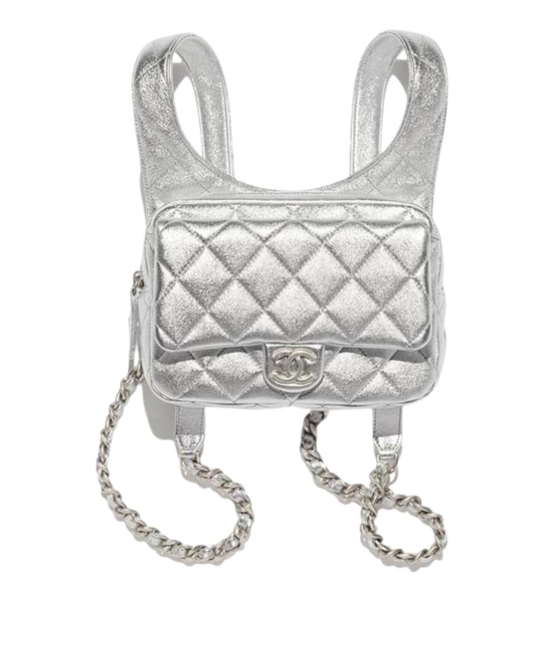 CHANEL Серебрянный кожаный рюкзак, фото 1