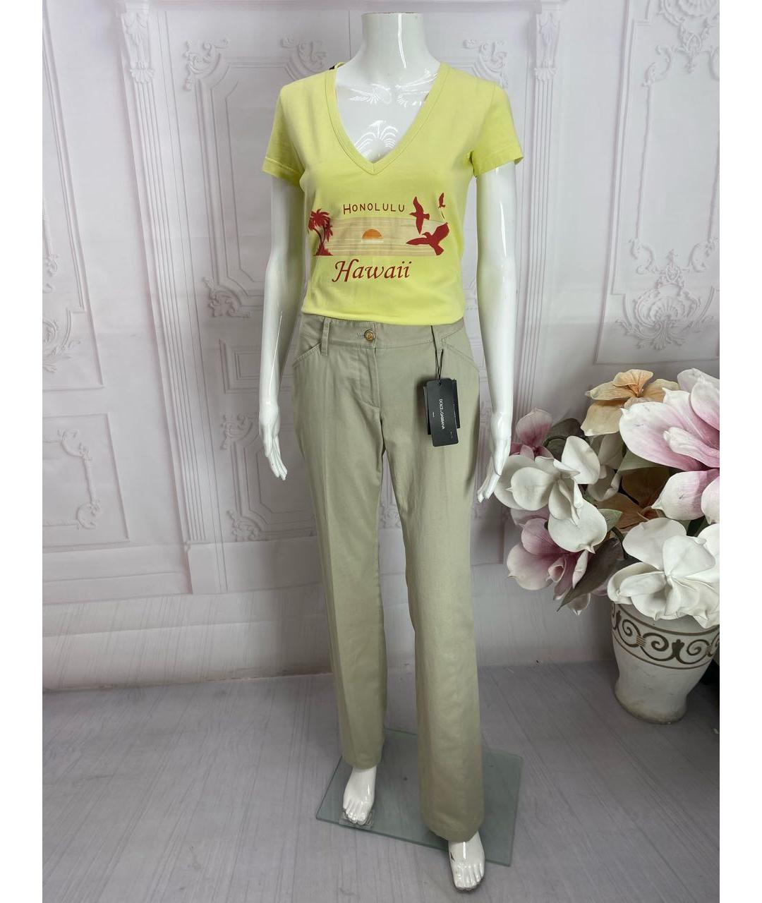 DOLCE&GABBANA Бежевые хлопковые прямые брюки, фото 5