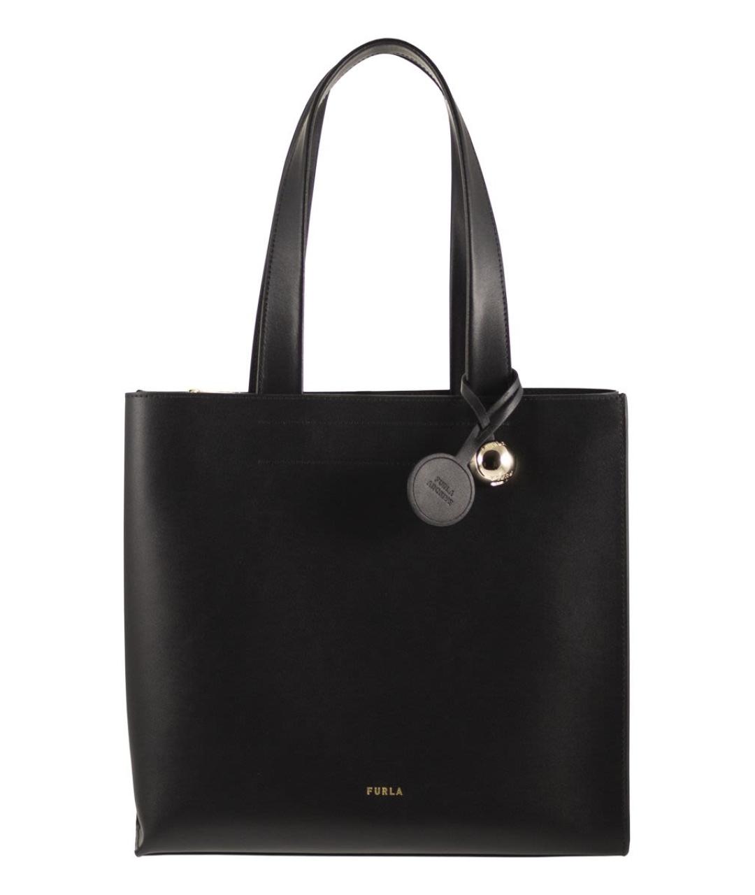 FURLA Черная кожаная сумка тоут, фото 1