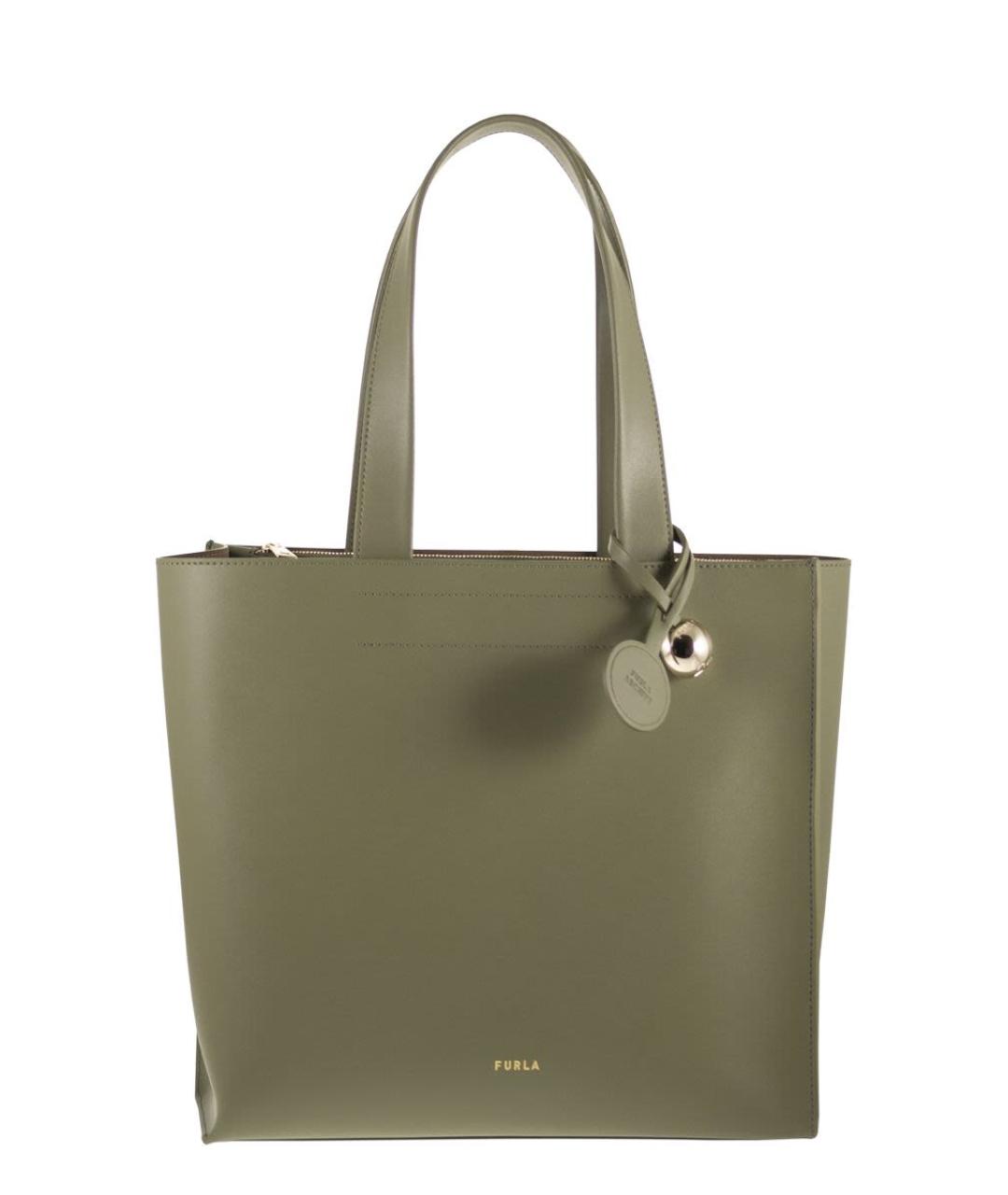 FURLA Зеленая кожаная сумка тоут, фото 1