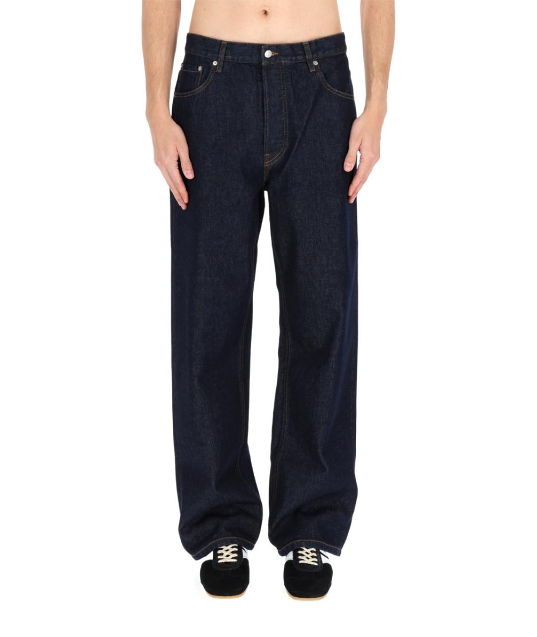 DRIES VAN NOTEN Темно-синие хлопковые прямые джинсы, фото 3