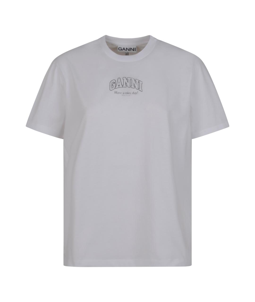 GANNI Белая хлопковая футболка, фото 1