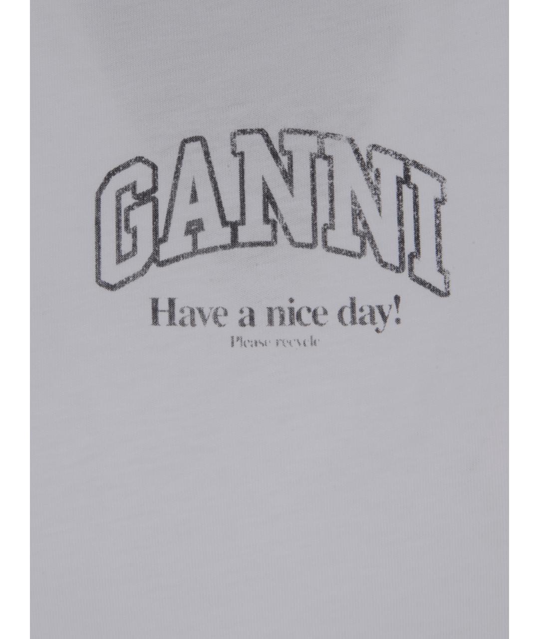 GANNI Белая хлопковая футболка, фото 3