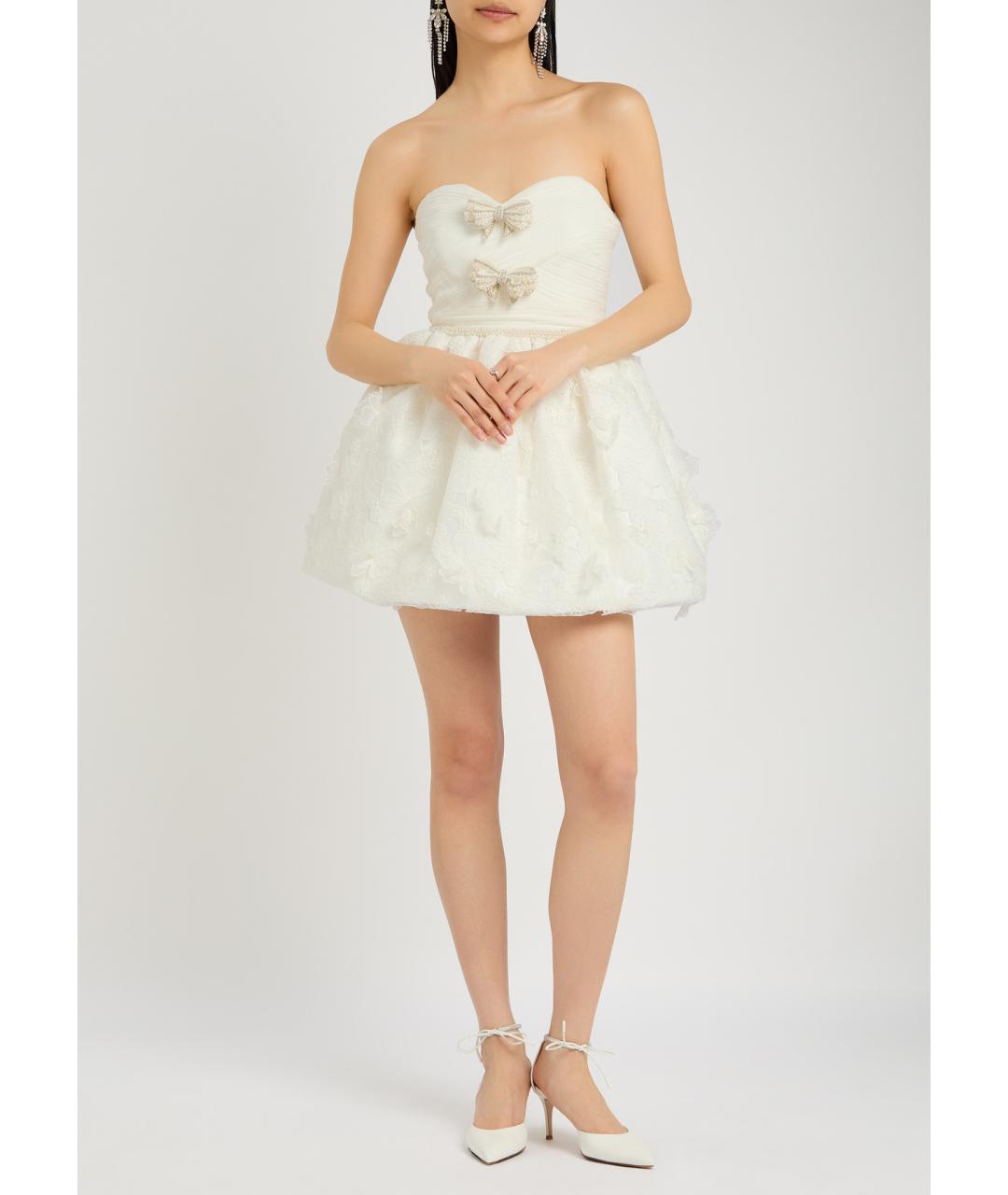 SELF-PORTRAIT Белое вискозное коктейльное платье, фото 9