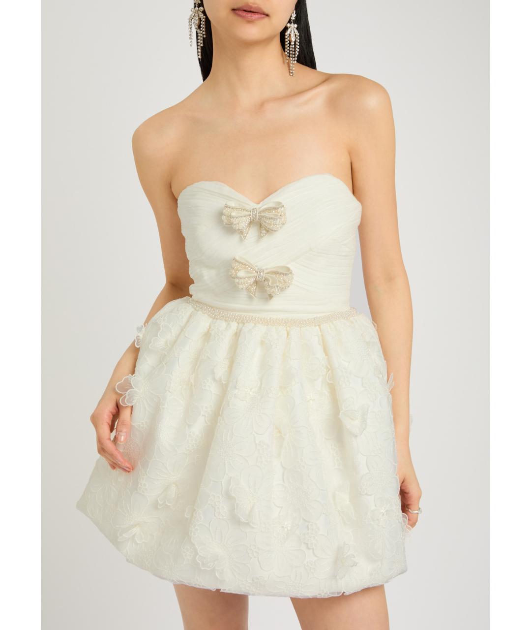 SELF-PORTRAIT Белое вискозное коктейльное платье, фото 7