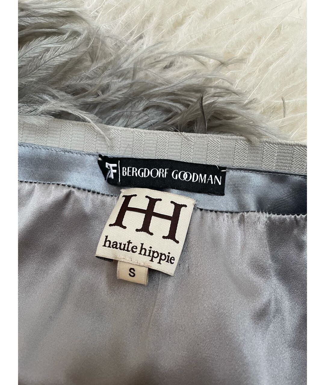 HAUTE HIPPIE Серая шелковая юбка мини, фото 3