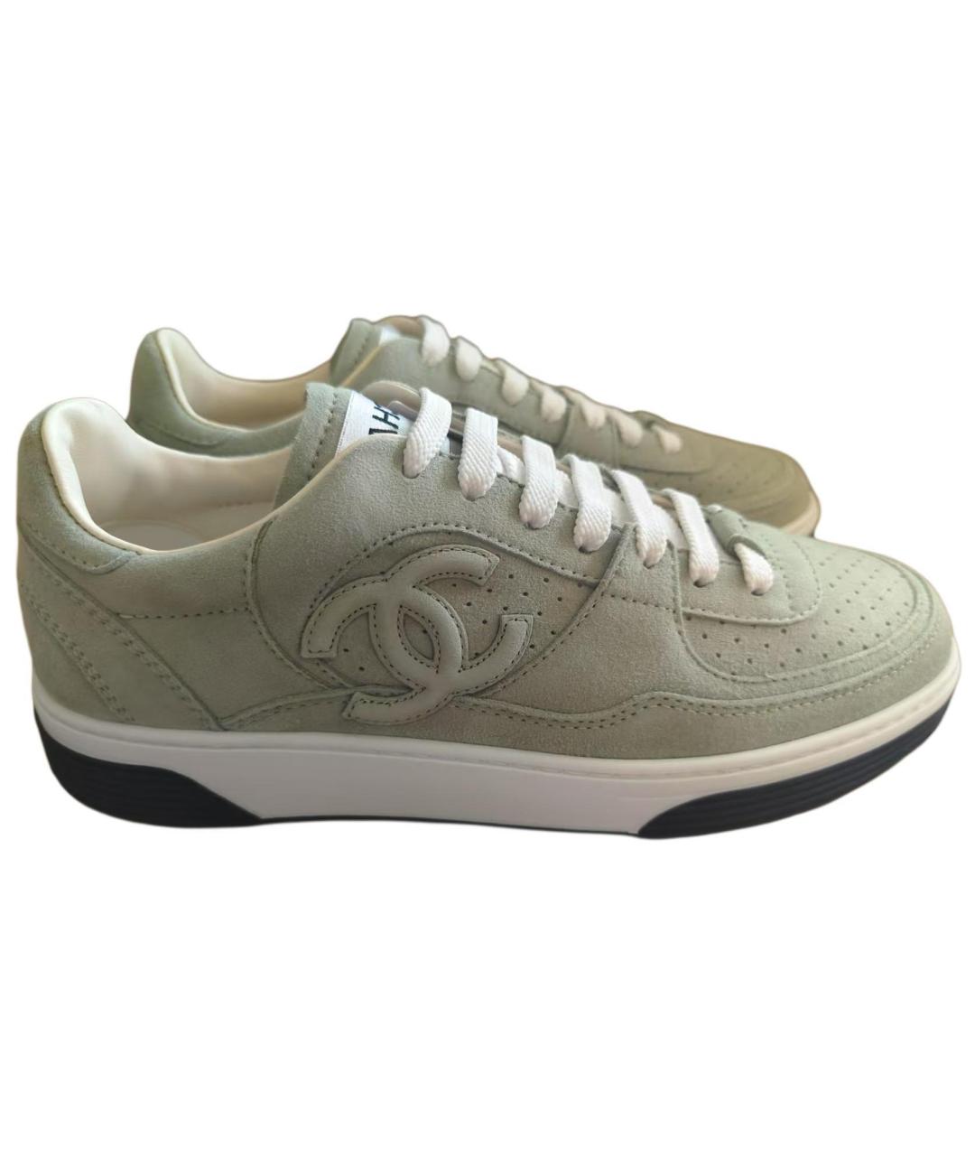 CHANEL Зеленые кожаные кроссовки, фото 4