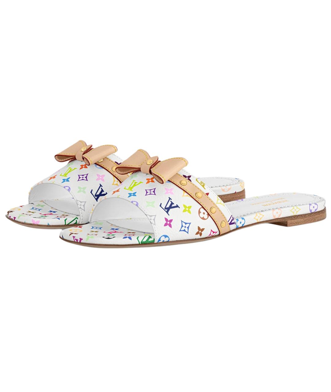 LOUIS VUITTON Белые кожаные шлепанцы, фото 3