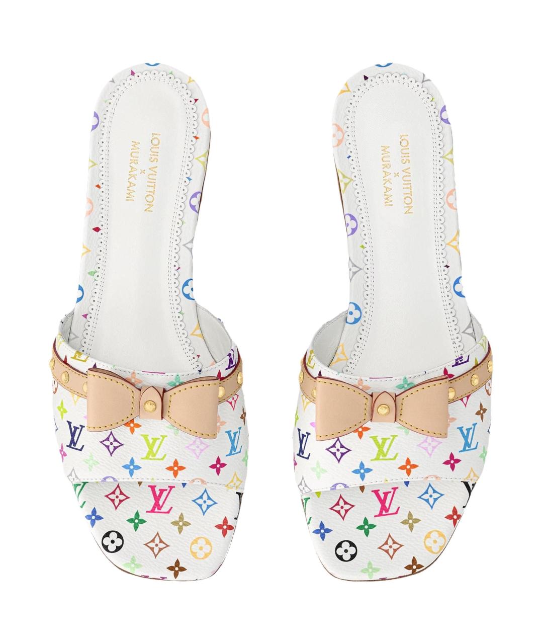 LOUIS VUITTON Белые кожаные шлепанцы, фото 5