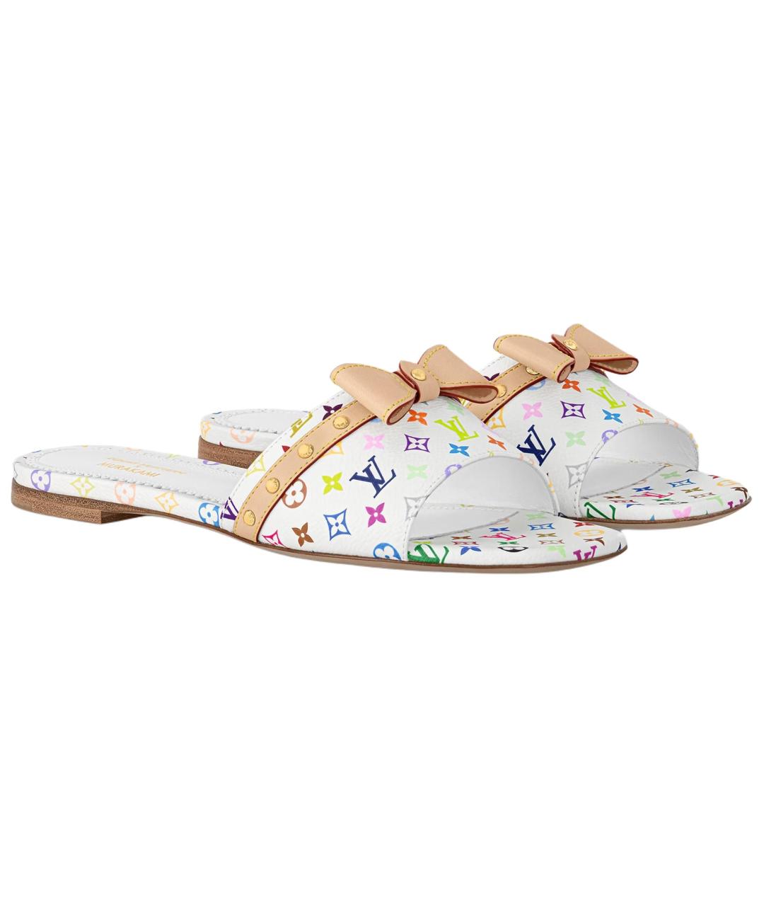 LOUIS VUITTON Белые кожаные шлепанцы, фото 4