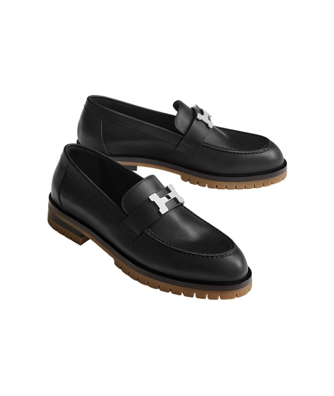 HERMES Черные кожаные лоферы, фото 4