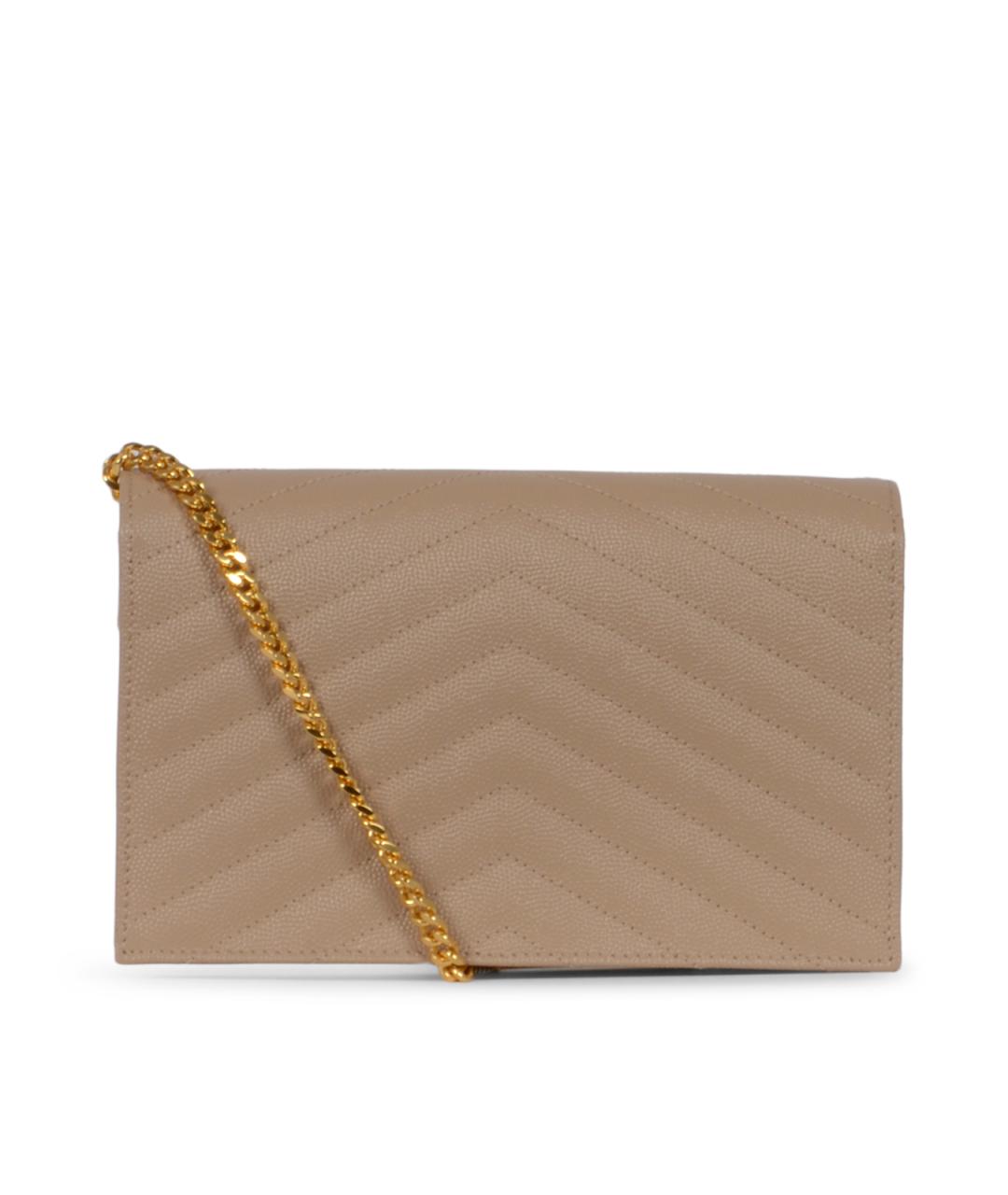 SAINT LAURENT Бежевая кожаная сумка через плечо, фото 3