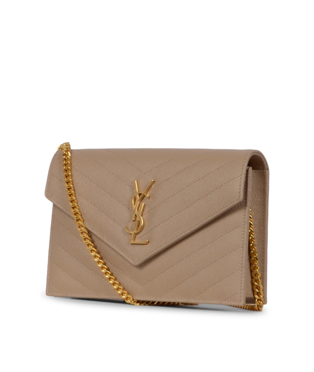 SAINT LAURENT Бежевая кожаная сумка через плечо, фото 2