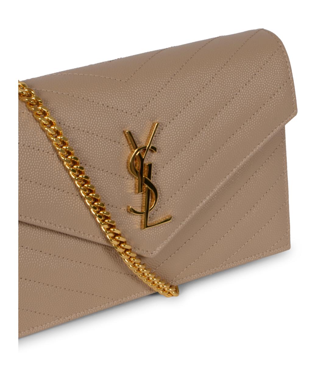 SAINT LAURENT Бежевая кожаная сумка через плечо, фото 4