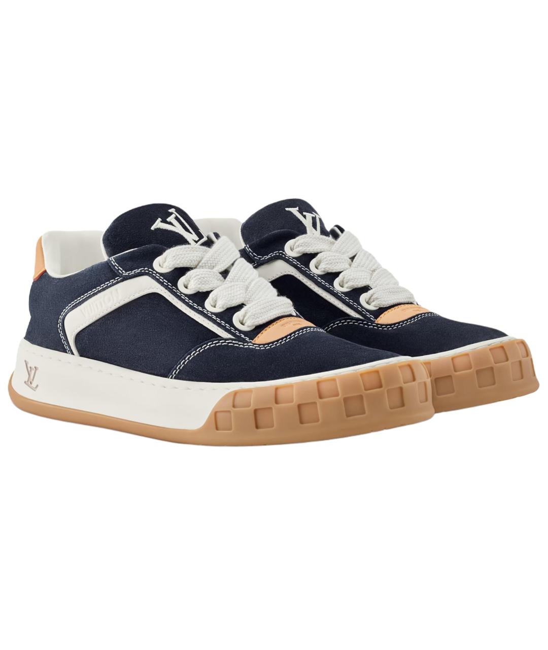 LOUIS VUITTON Темно-синие замшевые низкие кроссовки / кеды, фото 3