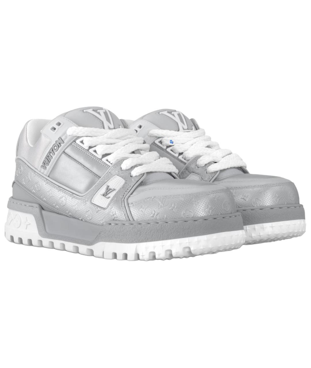 LOUIS VUITTON Серебряные кожаные кроссовки, фото 3