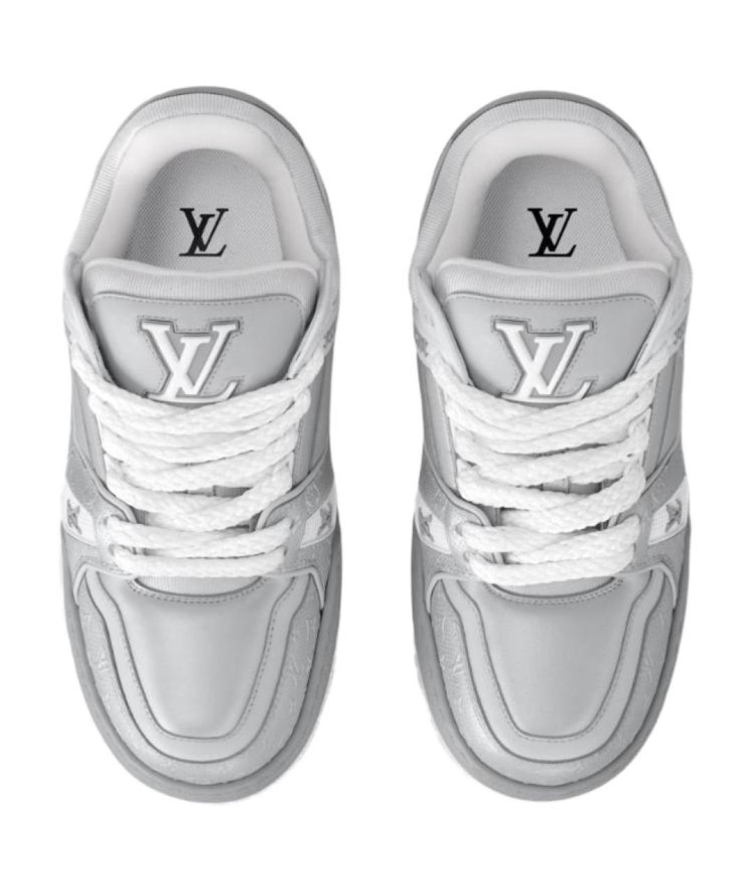LOUIS VUITTON Серебряные кожаные кроссовки, фото 4