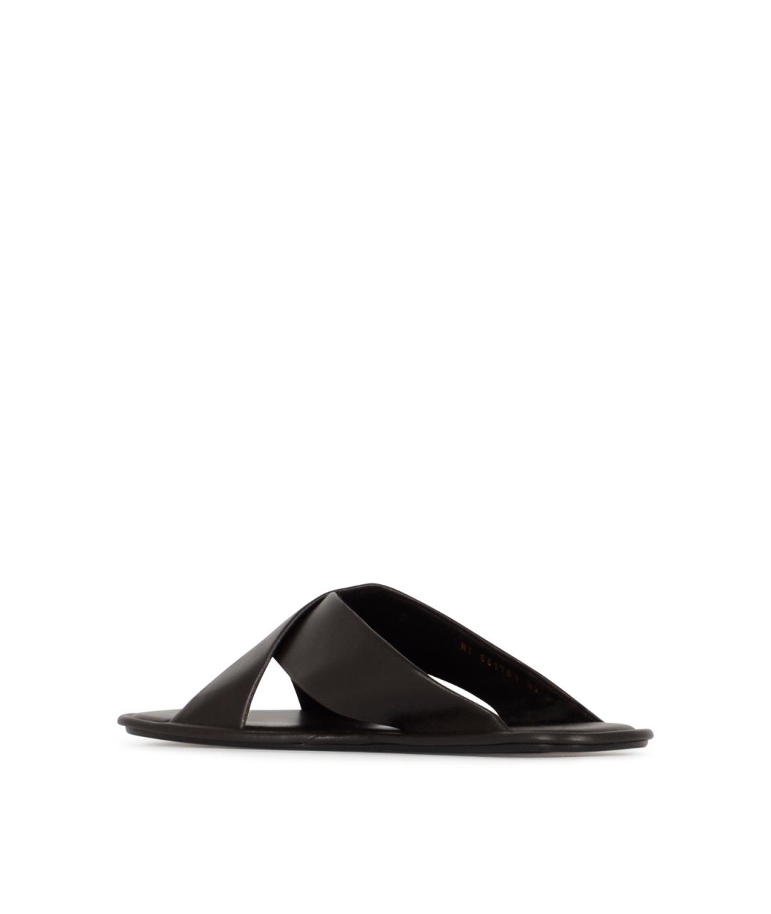 SAINT LAURENT Коричневые кожаные шлепанцы, фото 3