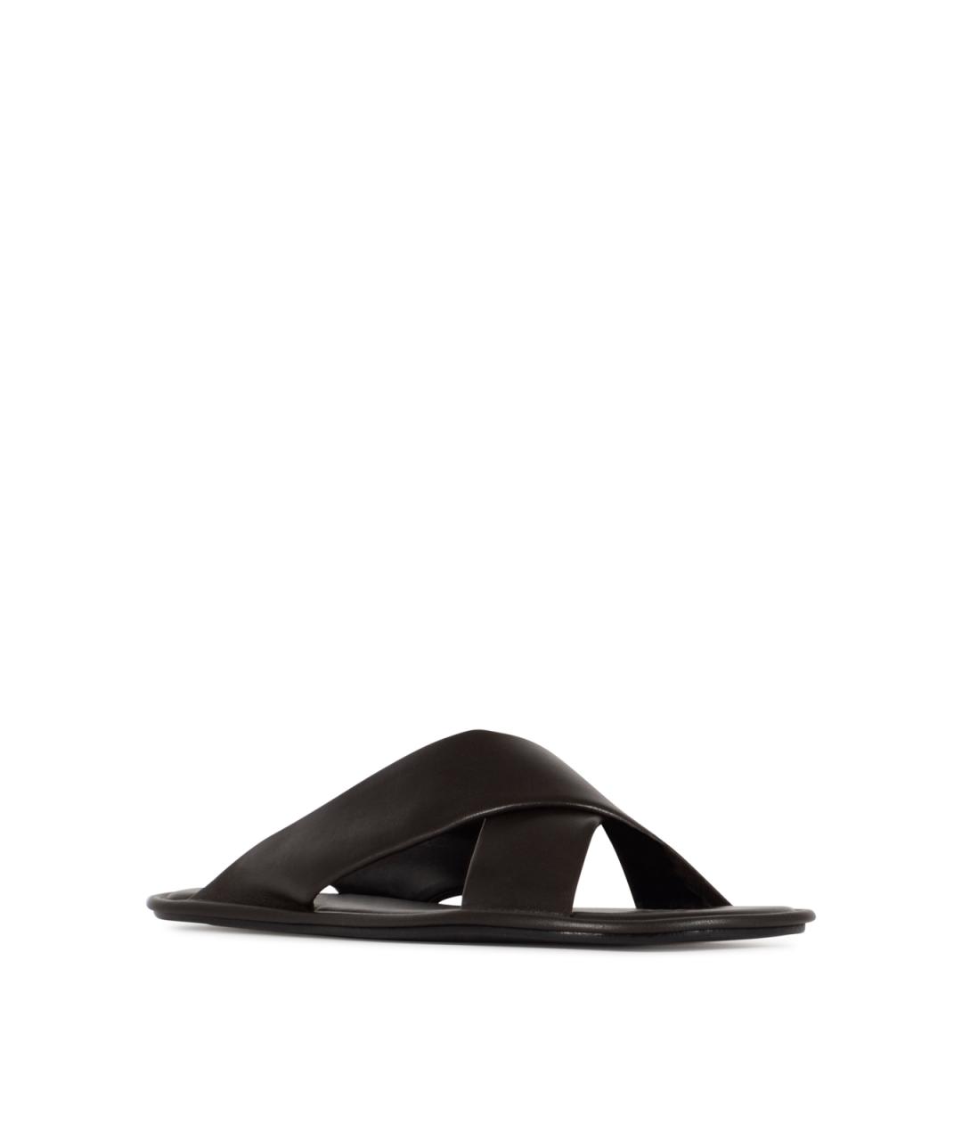 SAINT LAURENT Коричневые кожаные шлепанцы, фото 2