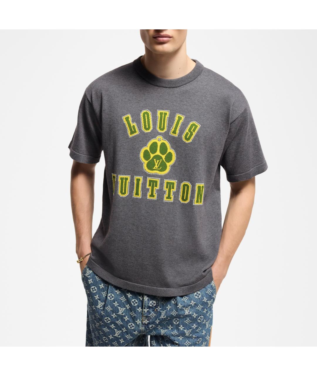 LOUIS VUITTON Серая хлопковая футболка, фото 4
