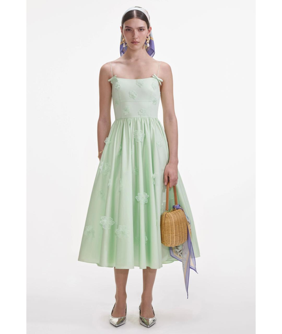 SELF-PORTRAIT Зеленые хлопковое коктейльное платье, фото 6