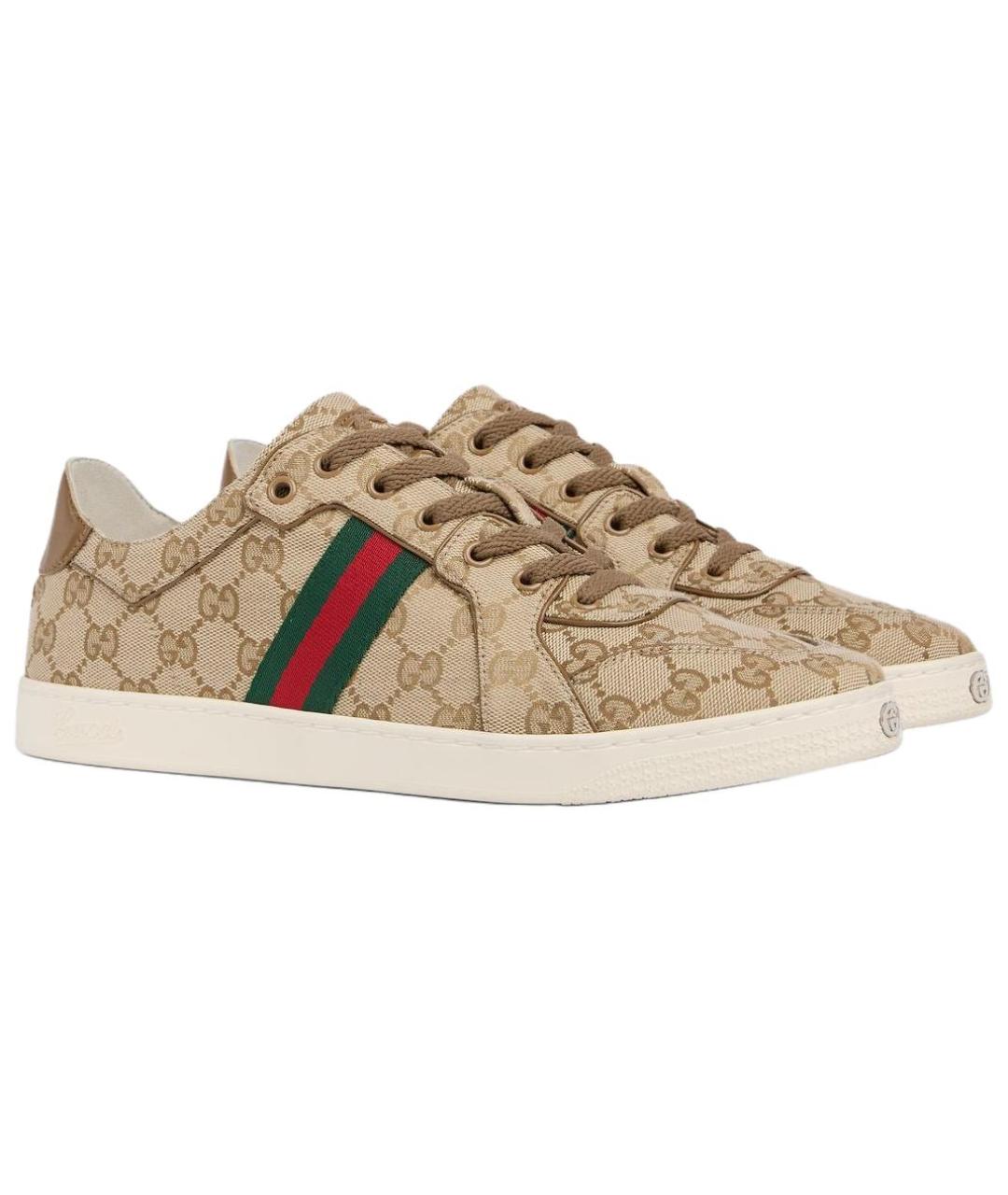 GUCCI Коричневые текстильные низкие кроссовки / кеды, фото 3