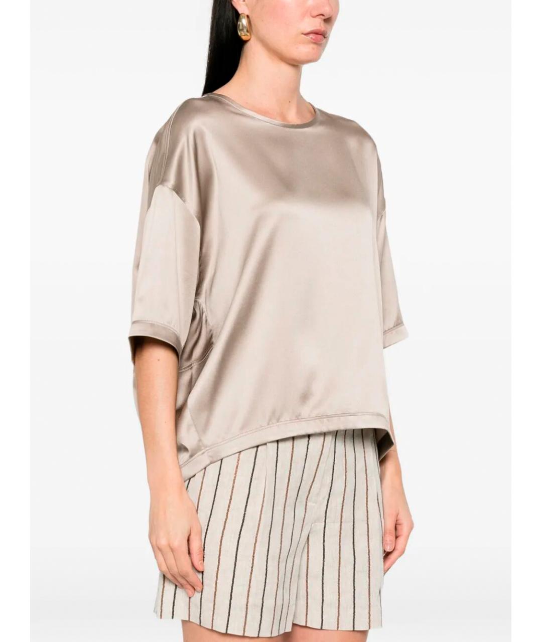 BRUNELLO CUCINELLI Бежевая шелковая блузы, фото 3
