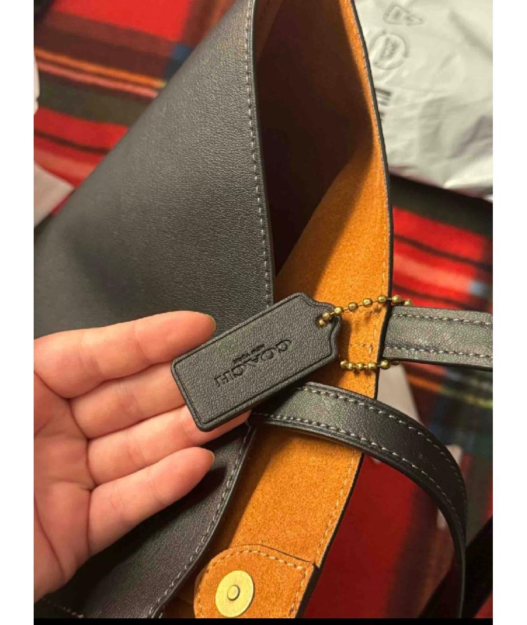 COACH Черная кожаная сумка тоут, фото 9