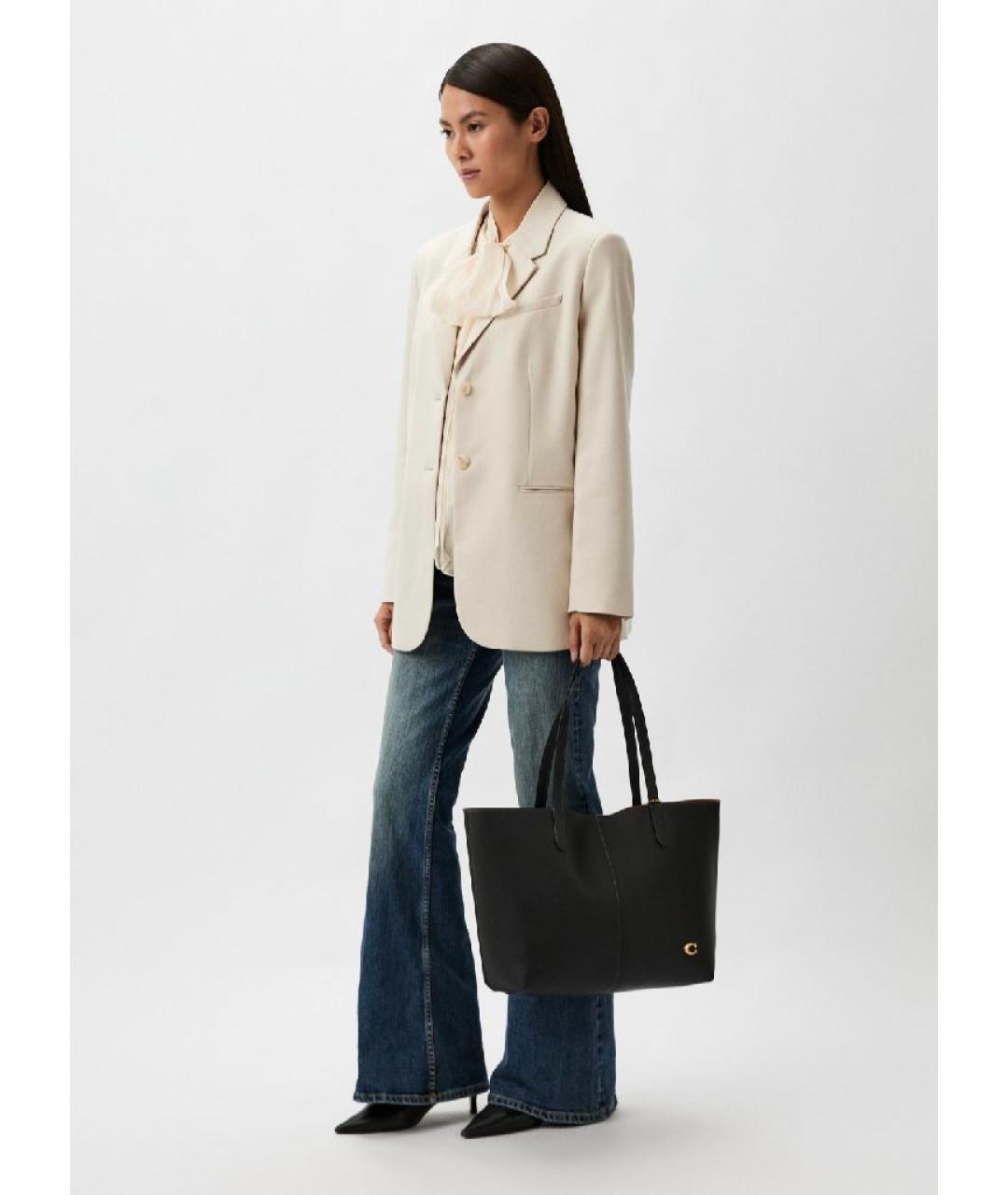 COACH Черная кожаная сумка тоут, фото 5