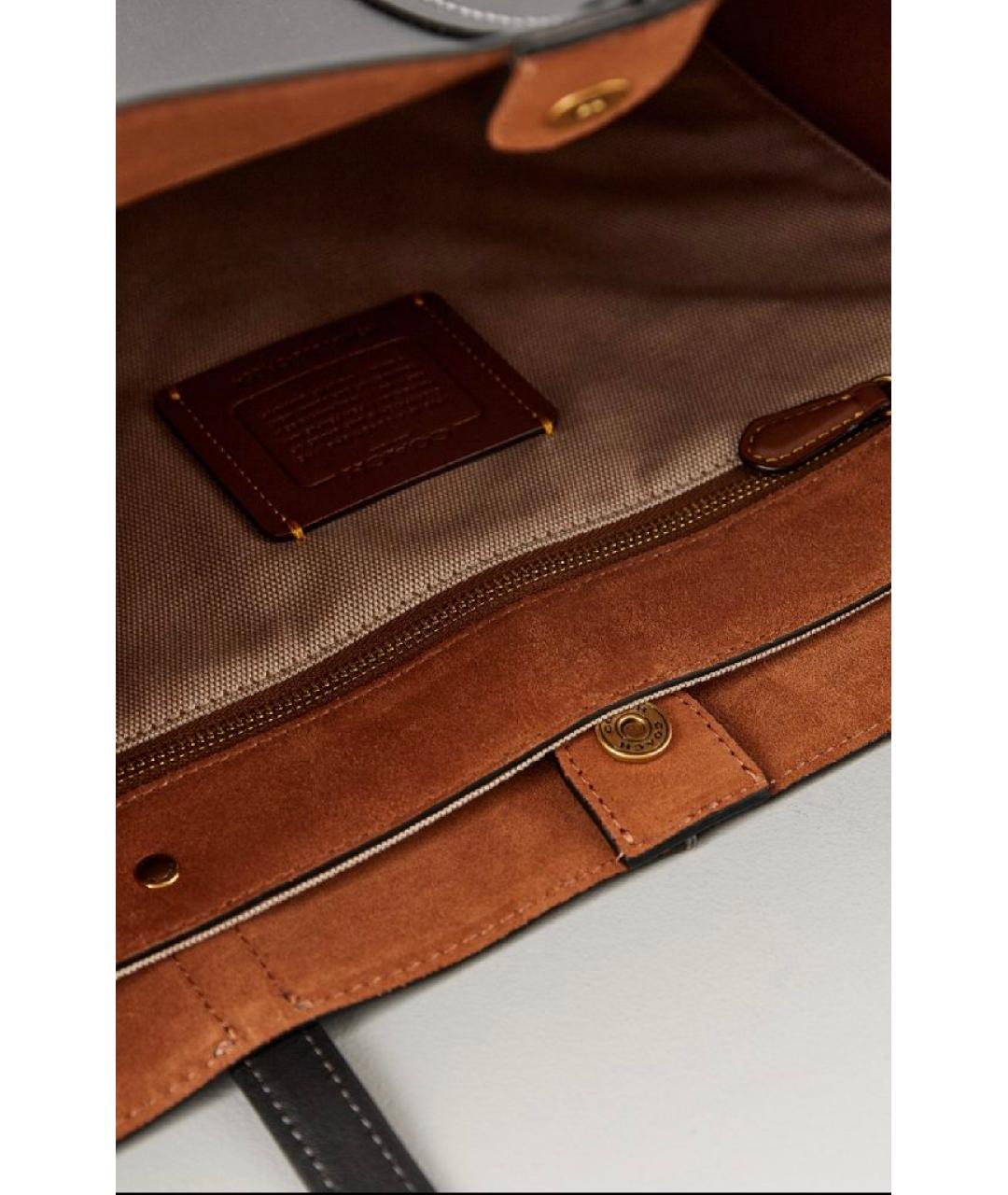 COACH Черная кожаная сумка тоут, фото 4