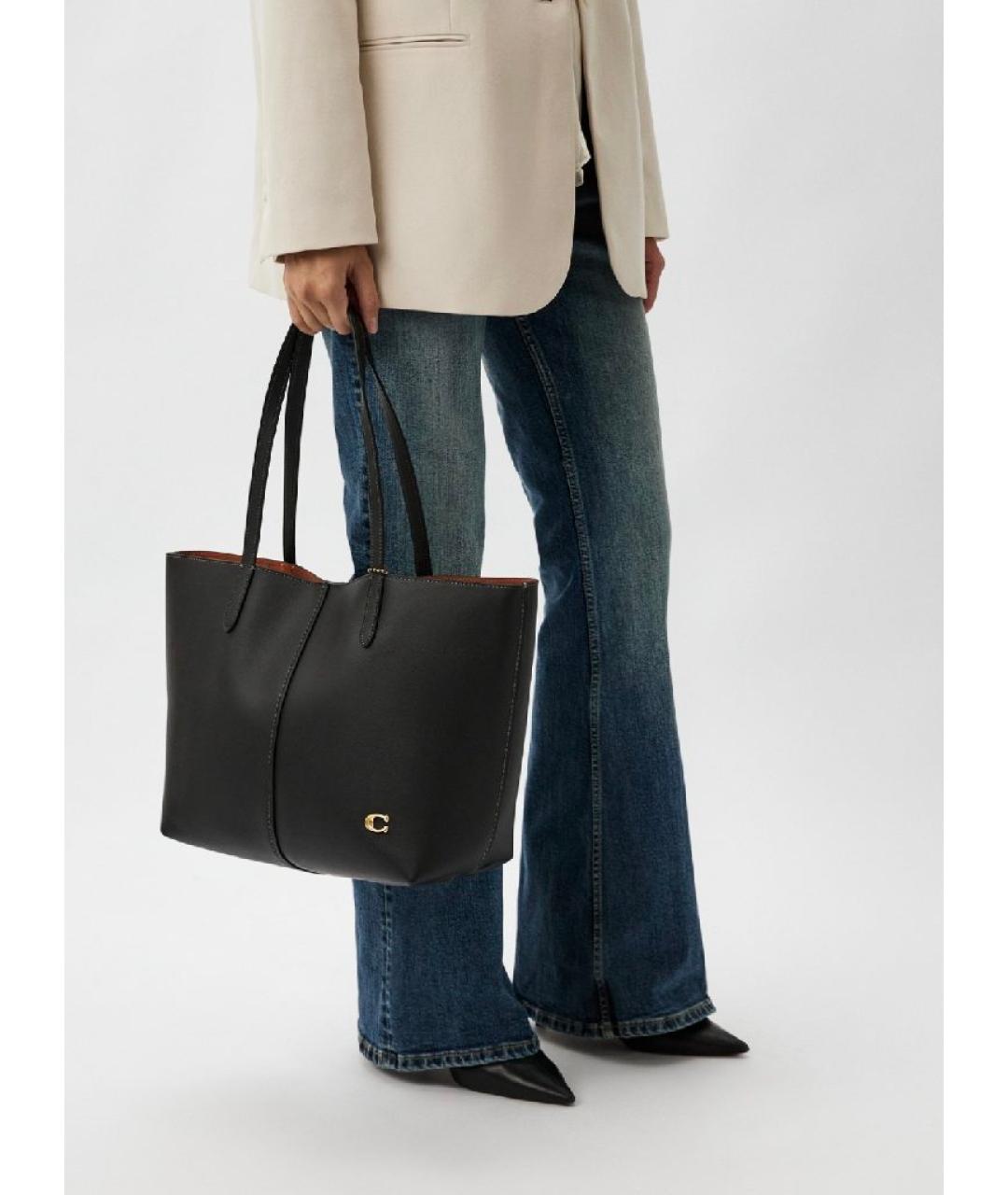 COACH Черная кожаная сумка тоут, фото 6