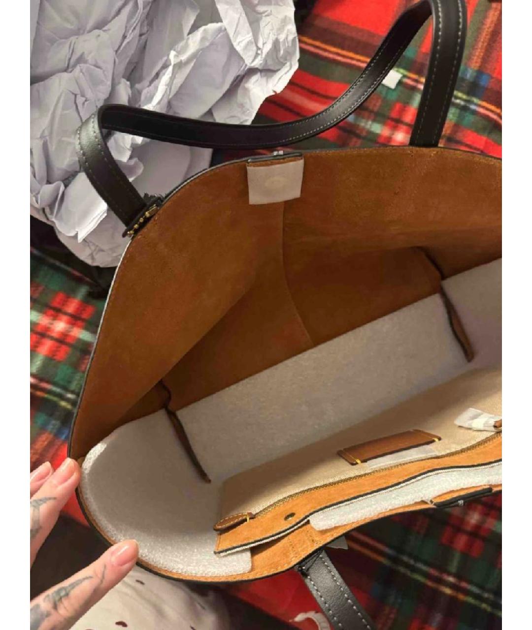 COACH Черная кожаная сумка тоут, фото 8